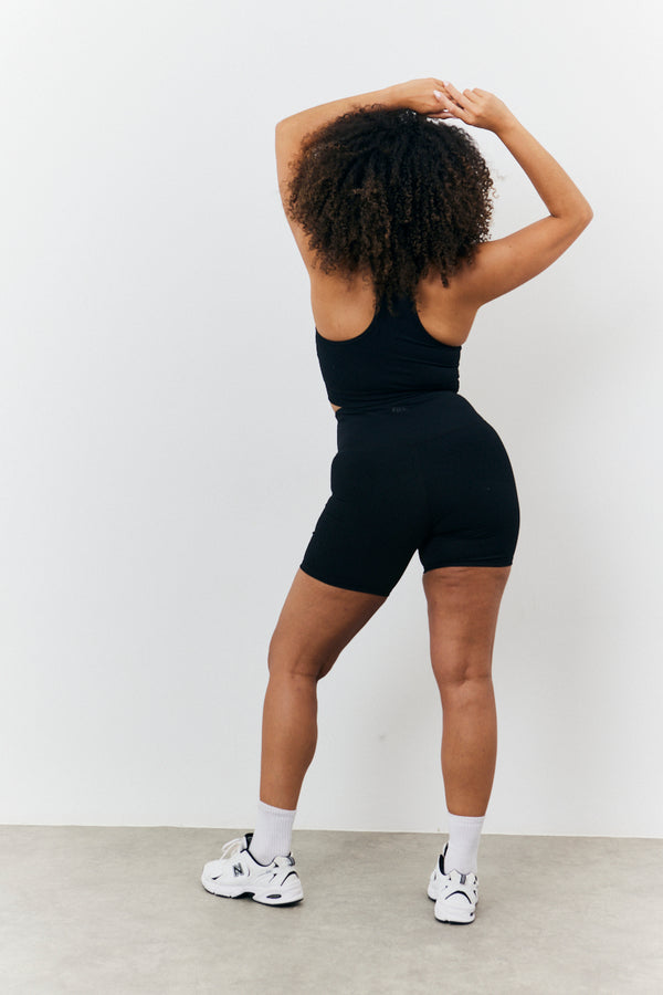 In The Style Fits Soft Touch Crossover Waist Cycling Shorts Black