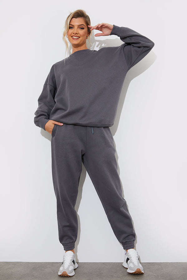 In The Style Fits Sustainable Fleeceback Cuff Oversized Joggers Charcoal