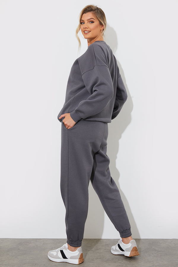 In The Style Fits Sustainable Fleeceback Cuff Oversized Joggers Charcoal