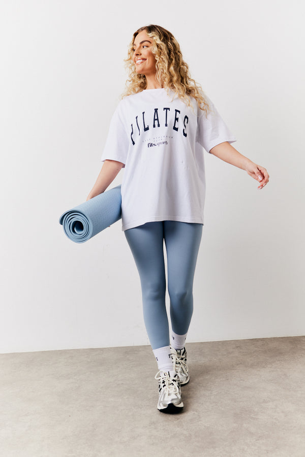 In The Style Fits White Fits Pilates Graphic Oversized T-Shirt White