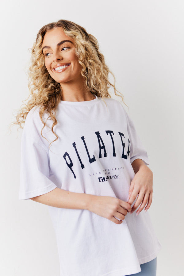 in the style Fits White Fits Pilates Graphic Oversized T-Shirt White