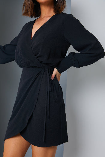 In The Style Glowy By Chloe Draped Wrap Mini Dress Black