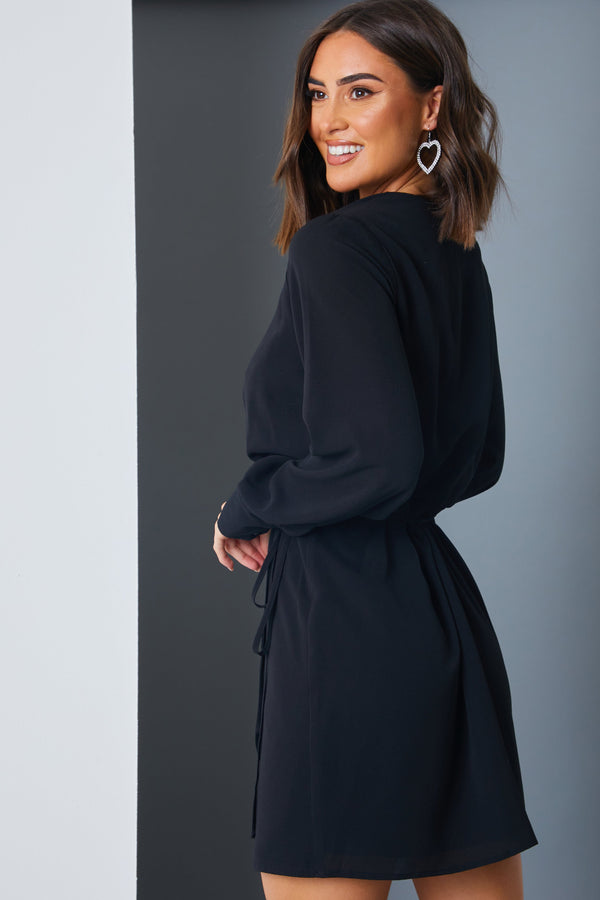 In The Style Glowy By Chloe Draped Wrap Mini Dress Black