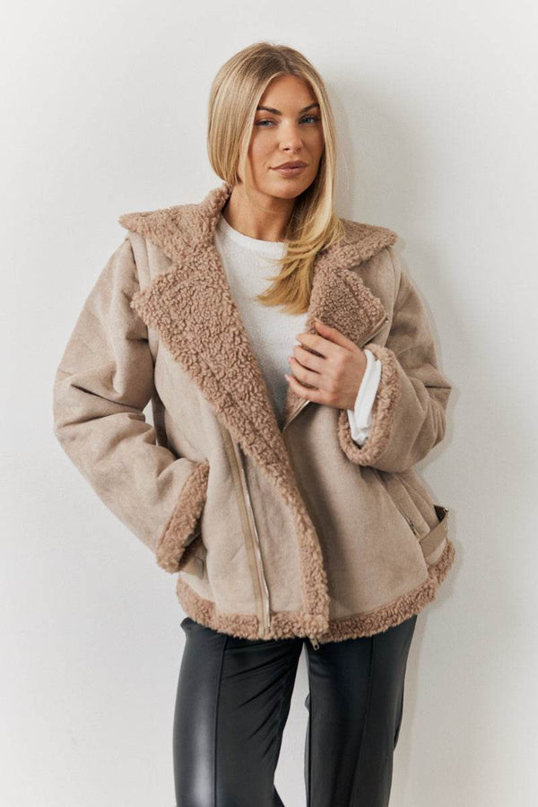 in the style In The Style 2 In 1 Aviator Coat Gilet Brown