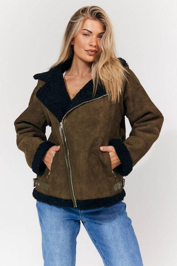 In The Style In The Style 2 In 1 Aviator Coat/Gilet Khaki