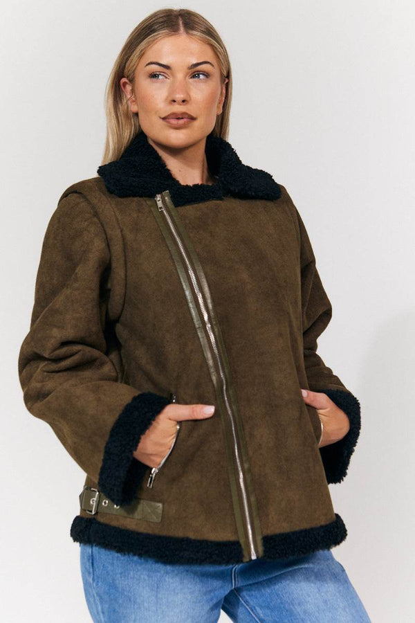 In The Style In The Style 2 In 1 Aviator Coat/Gilet Khaki