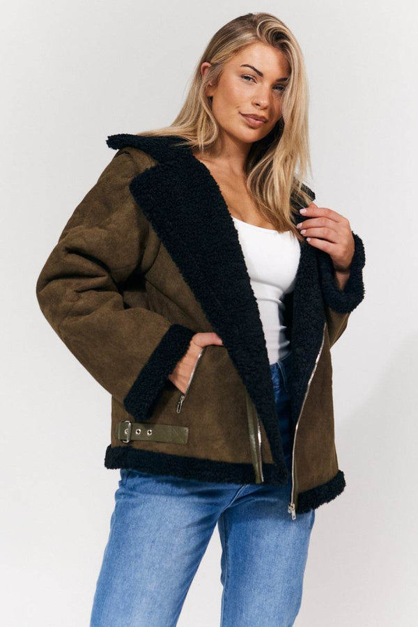 in the style In The Style 2 in 1 Aviator Coat/Gilet Khaki