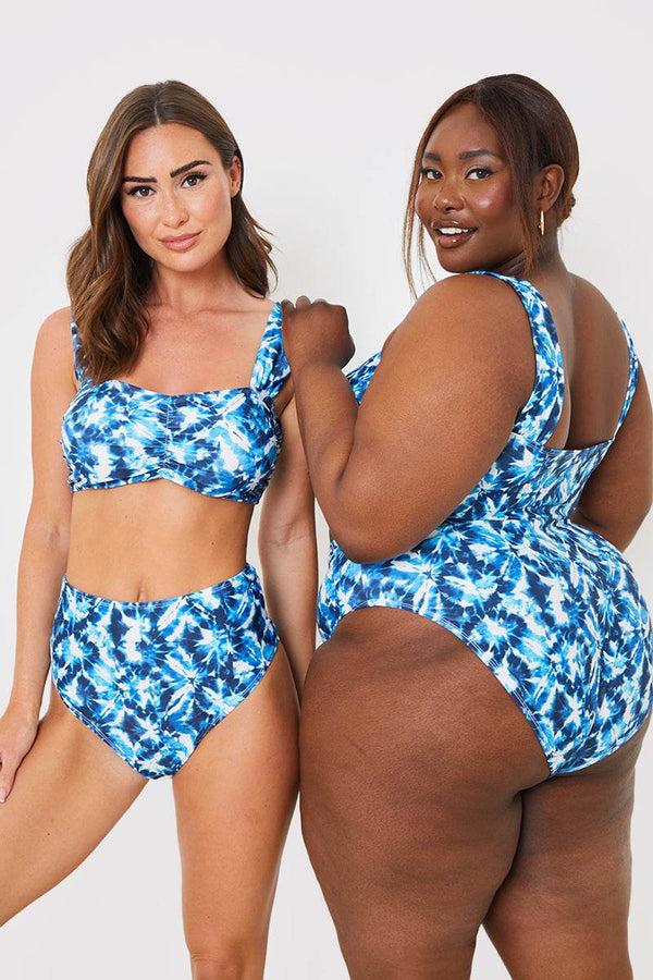 in the style In the Style Abstract Print High Waisted Bikini Bottoms Blue