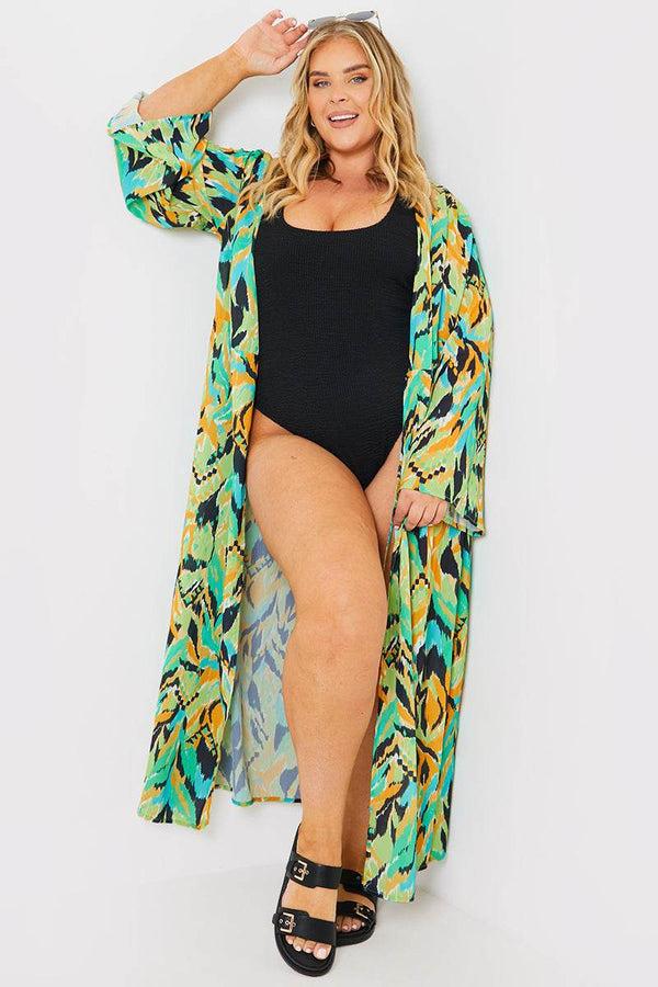 in the style In the Style Abstract Print Tie Front Beach Kimono Red