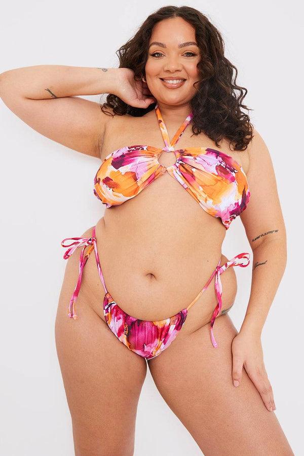 In The Style In The Style Abstract Print Tie Side Bikini Bottoms Multi