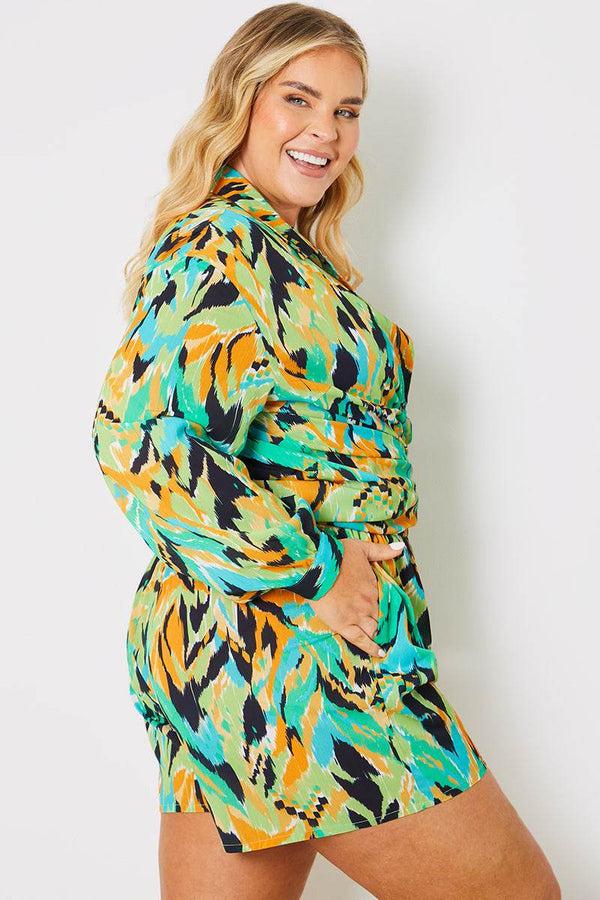 In The Style In The Style Abstract Print Tie Waist Co-Ord Beach Short Red