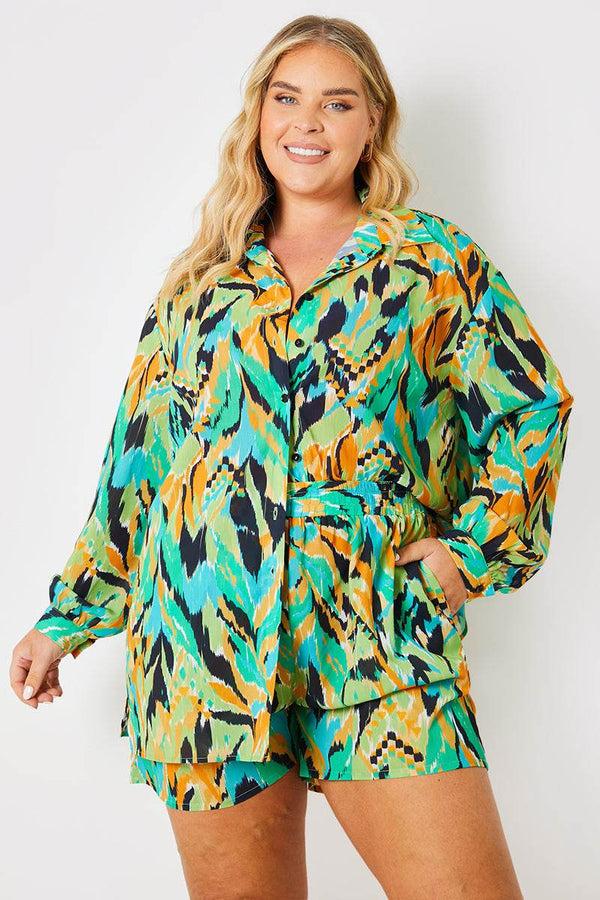 in the style In the Style Abstract Print Tie Waist Co-Ord Beach Short Red