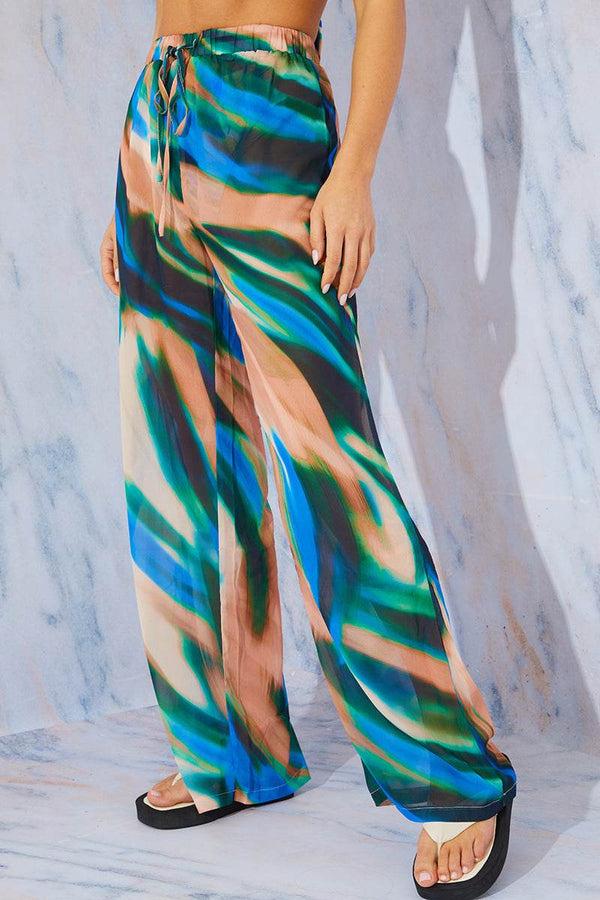 In The Style In The Style Abstract Print Wide Leg Elastic Waist Trousers Multi