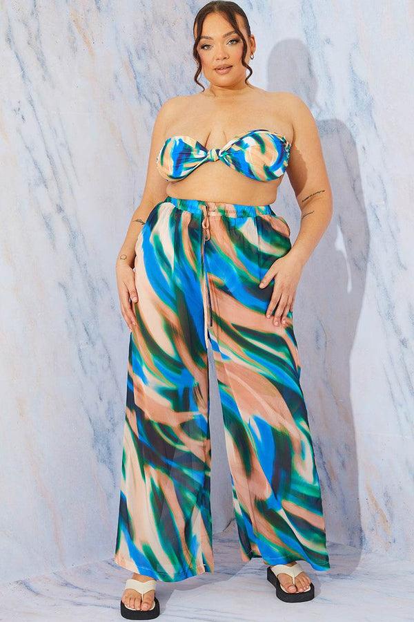 In The Style In The Style Abstract Print Wide Leg Elastic Waist Trousers Multi
