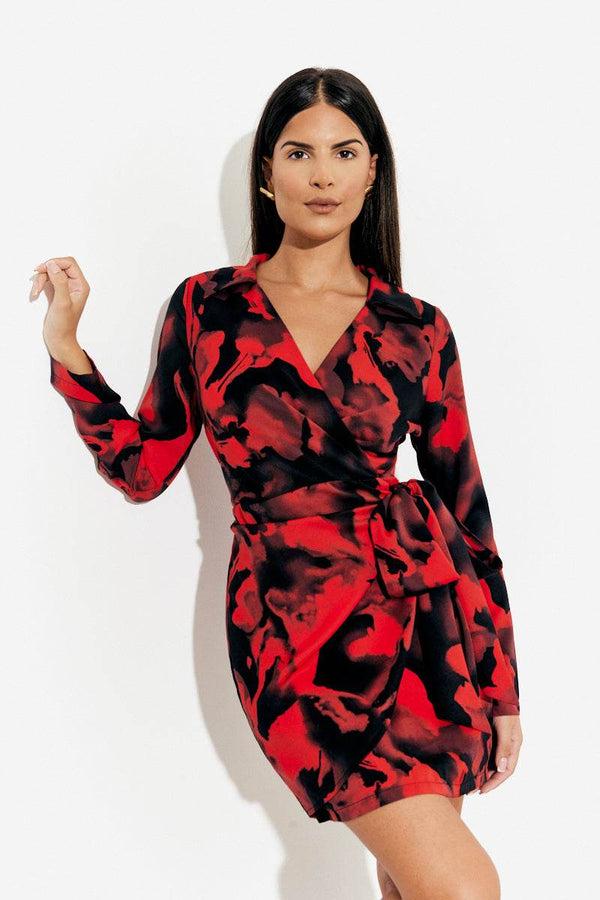 In The Style In The Style Abstract Print Wrap Mini Dress Red
