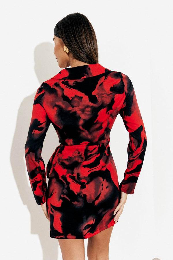 In The Style In The Style Abstract Print Wrap Mini Dress Red