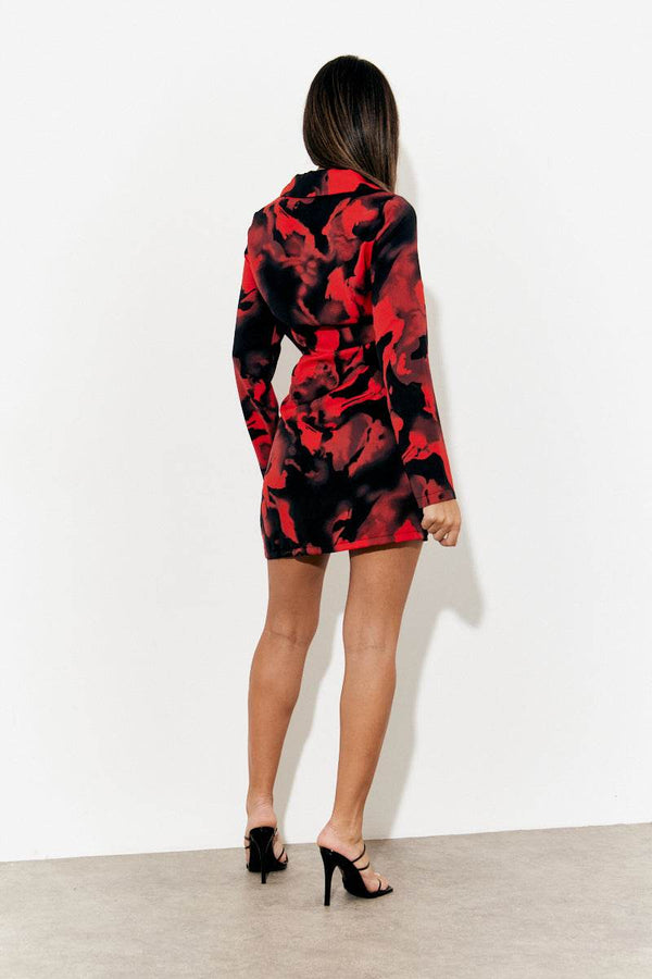 In The Style In The Style Abstract Print Wrap Mini Dress Red