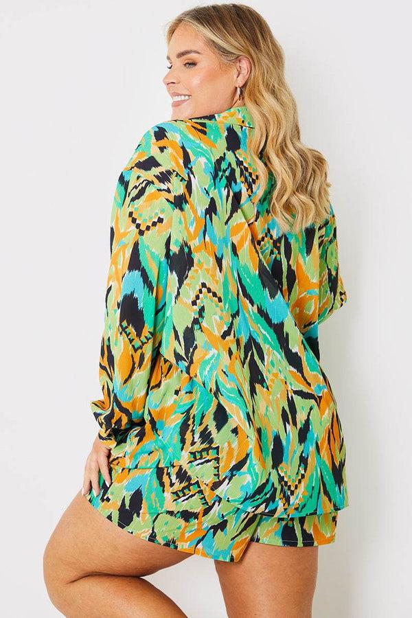 In The Style In The Style Abstract Printed Button Up Co-Ord Beach Shirt Red