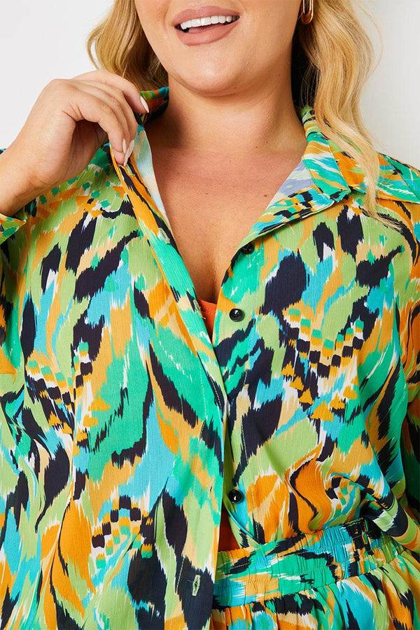 In The Style In The Style Abstract Printed Button Up Co-Ord Beach Shirt Red