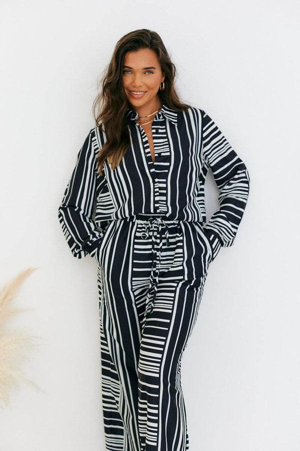 In The Style In The Style Abstract Stripe Co-Ord Shirt Black