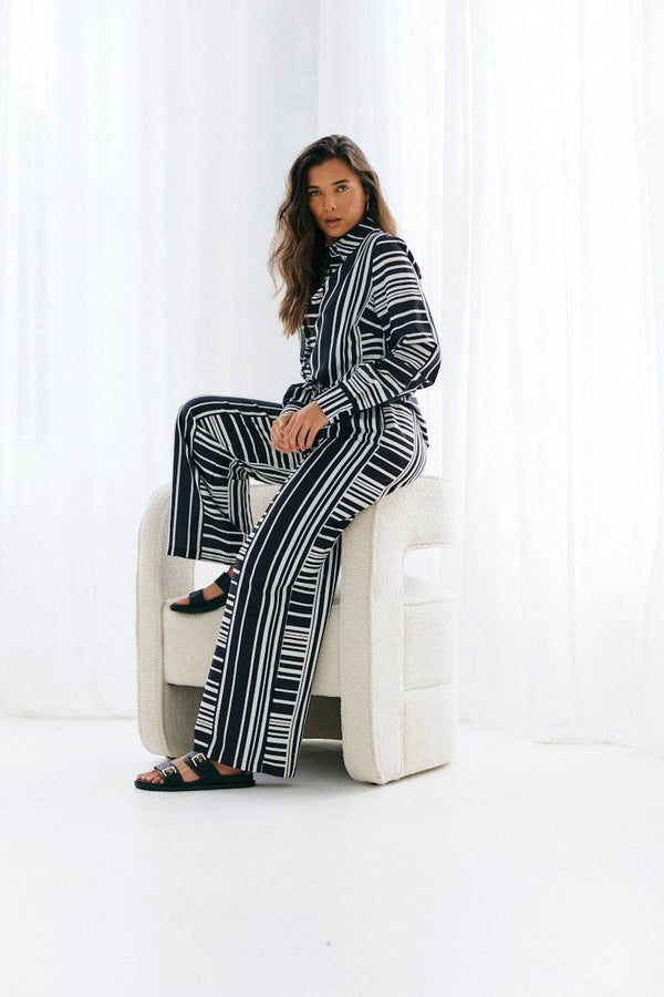 In The Style In The Style Abstract Stripe Co-Ord Shirt Black