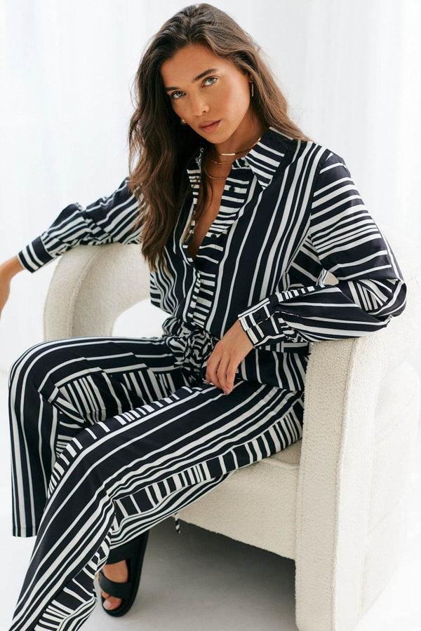 in the style In The Style Abstract Stripe Co-Ord Shirt Black