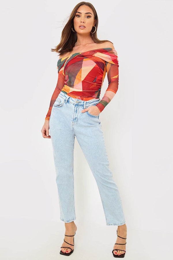 In The Style In The Style Abstract Twist Detail Mesh Bodysuit Multi