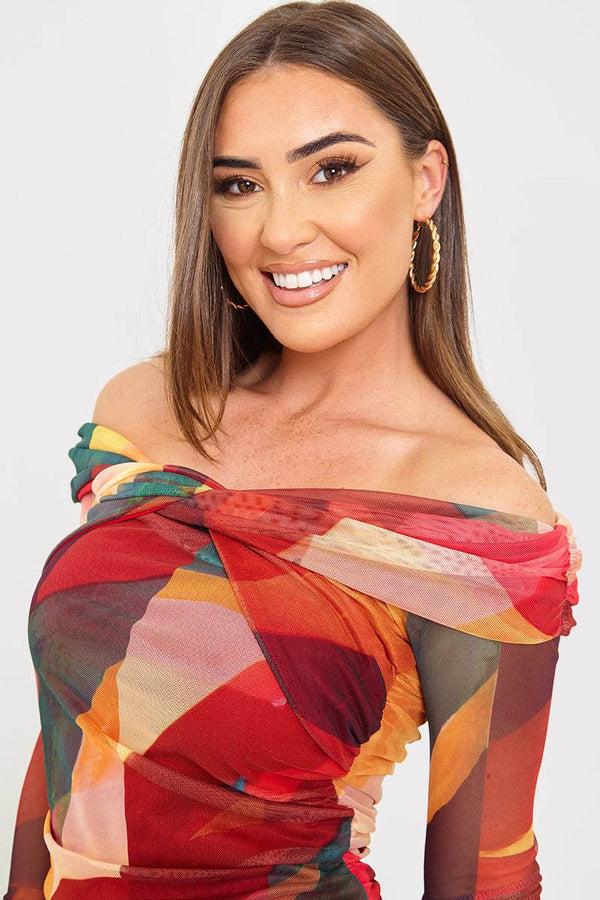 In The Style In The Style Abstract Twist Detail Mesh Bodysuit Multi