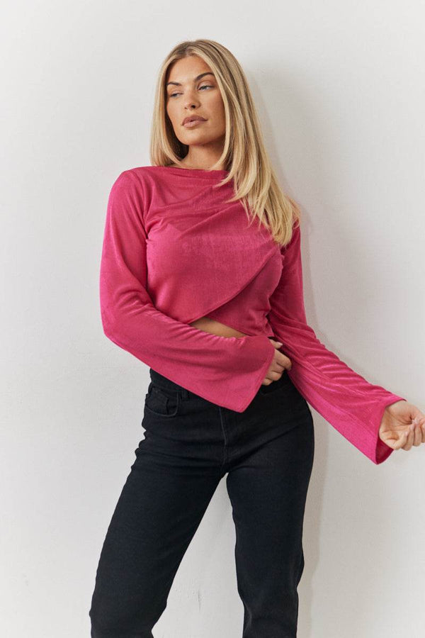 in the style In the Style Acetate Slinky Co-Ord Wrap Crop Top Pink