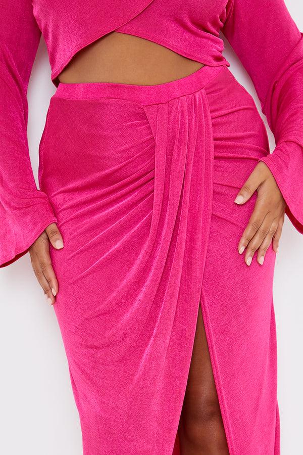 In The Style In The Style Acetate Slinky Wrap Co-Ord Midi Skirt Pink