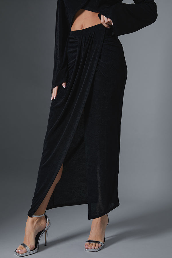 In The Style In The Style Acetate Slinky Wrap Midi Skirt Black