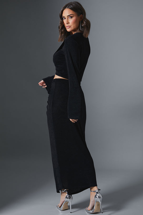 In The Style In The Style Acetate Slinky Wrap Midi Skirt Black