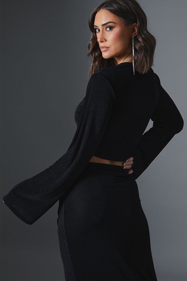 In The Style In The Style Acetate Slinky Wrap Underbust Crop Top Black