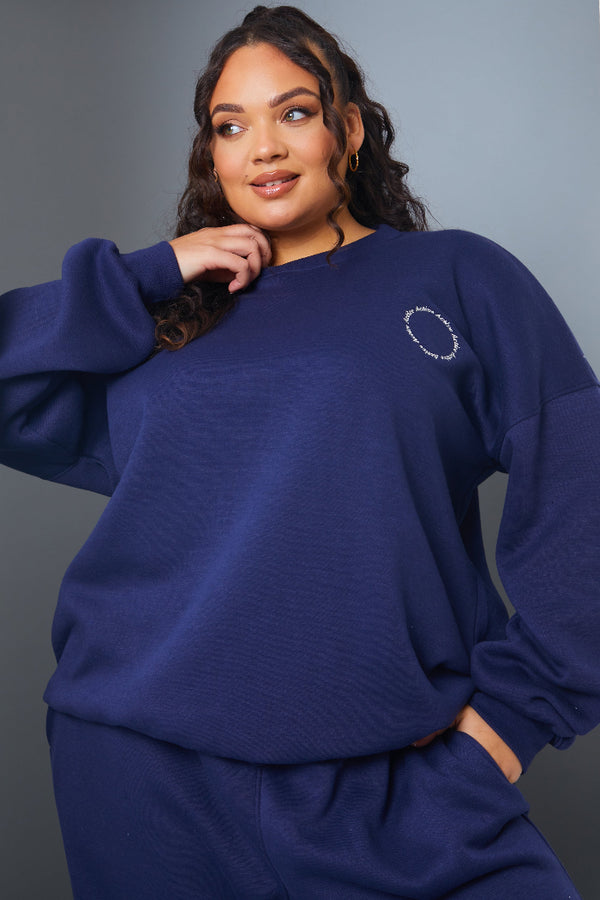 In The Style In The Style Active' Circle Slogan Sweater Navy