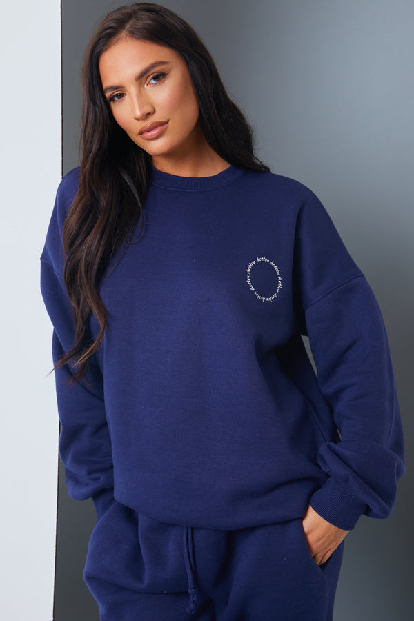 in the style In the Style Active' Circle Slogan Sweater Navy