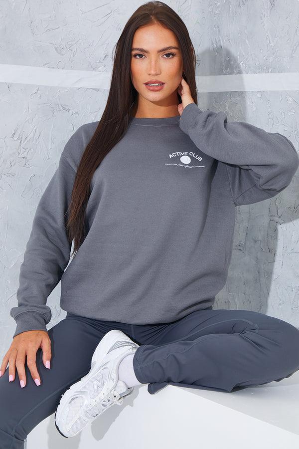 in the style In the Style Active Graphic Oversized Sweat Charcoal