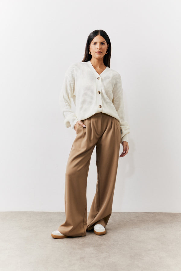 in the style In the Style Adjustable Waist Pleat Wide Leg Trouser Brown