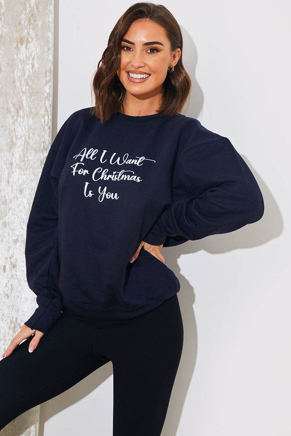 in The Style In The Style 'All I Want For Christmas Is You' Charity Christmas Sweater Navy