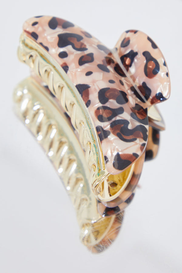 In The Style In The Style Animal Print Banana Claw Bulldog Clip Brown