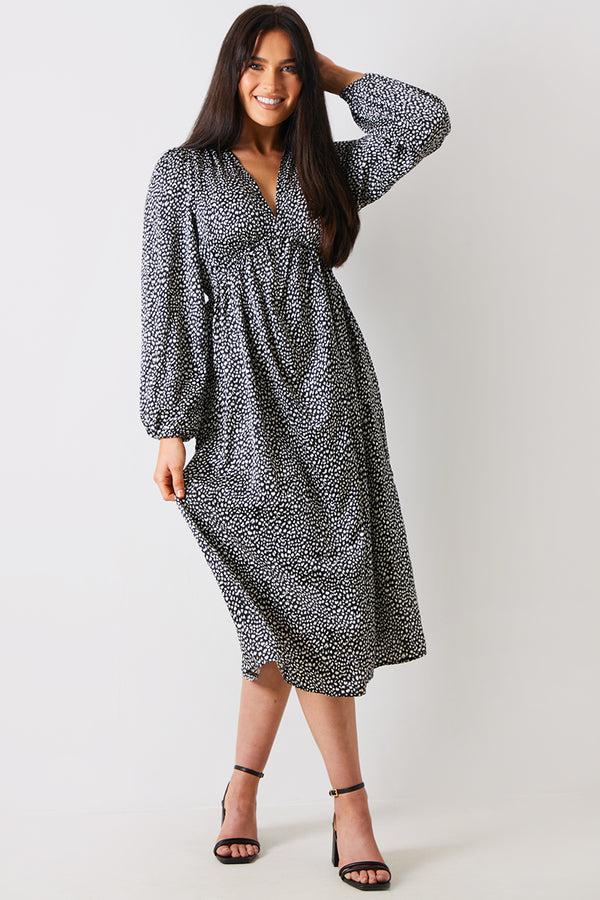 in the style In the Style Animal Print Smock Midi Dress Black
