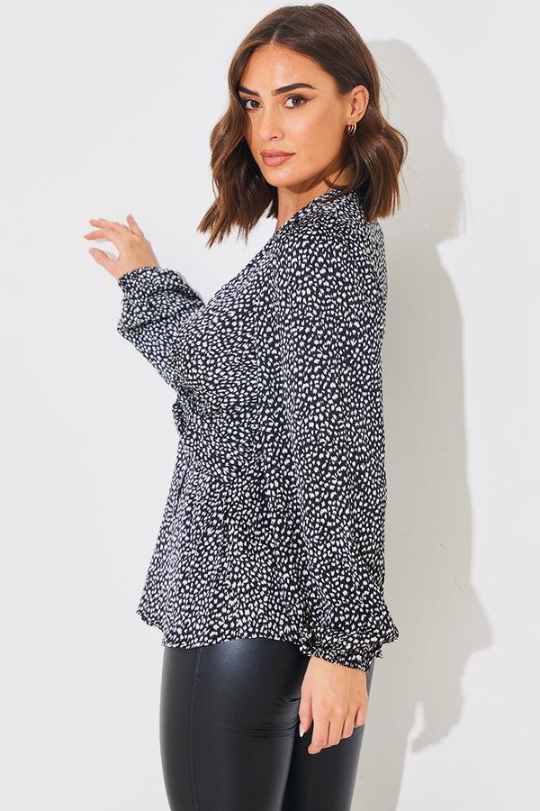In The Style In The Style Animal Print Woven Wrap Blouse Black
