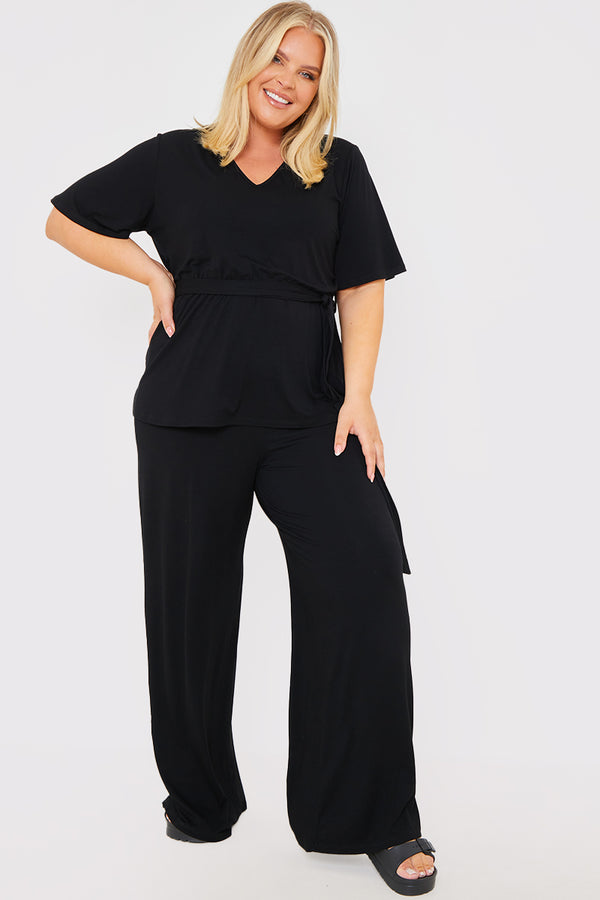 In The Style Ash Jersey V Neck Belted Top Black
