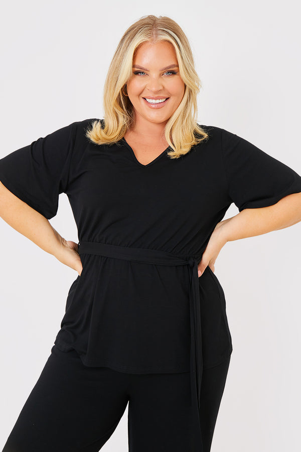 in the style Ash Jersey V Neck Belted Top Black