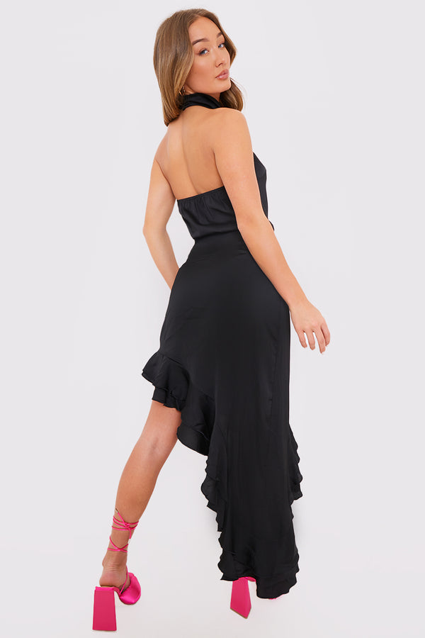 In The Style In The Style Asymmetic Frill Detail Midi Skirt Black