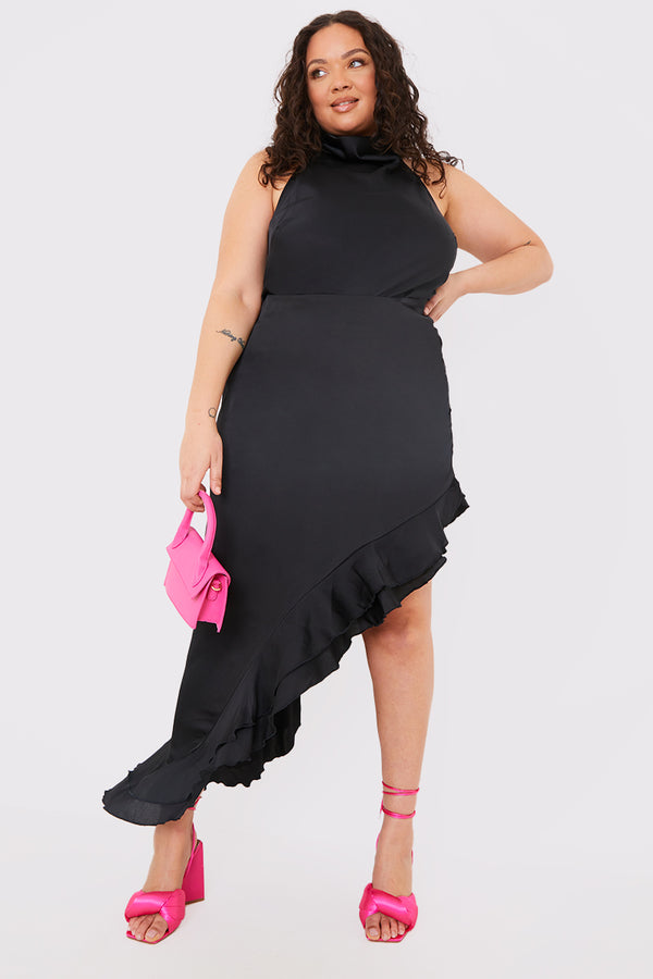 In The Style In The Style Asymmetic Frill Detail Midi Skirt Black