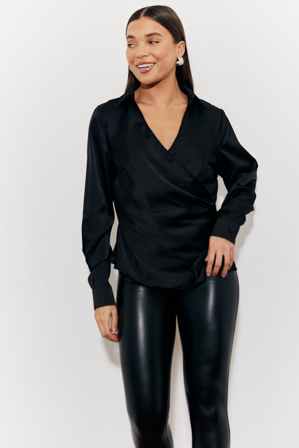 in the style In The Style Asymmetric Button Detail Shirt Black