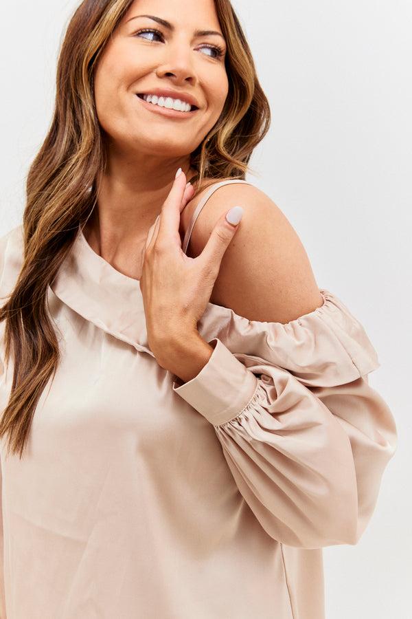 In The Style In The Style Asymmetrical Satin Blouse Champagne