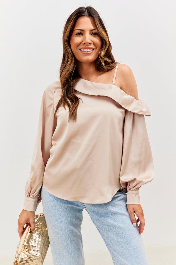 in the style In the Style Asymmetrical Satin Blouse Champagne in the style In the Style Asymmetrical Satin Blouse Champagne