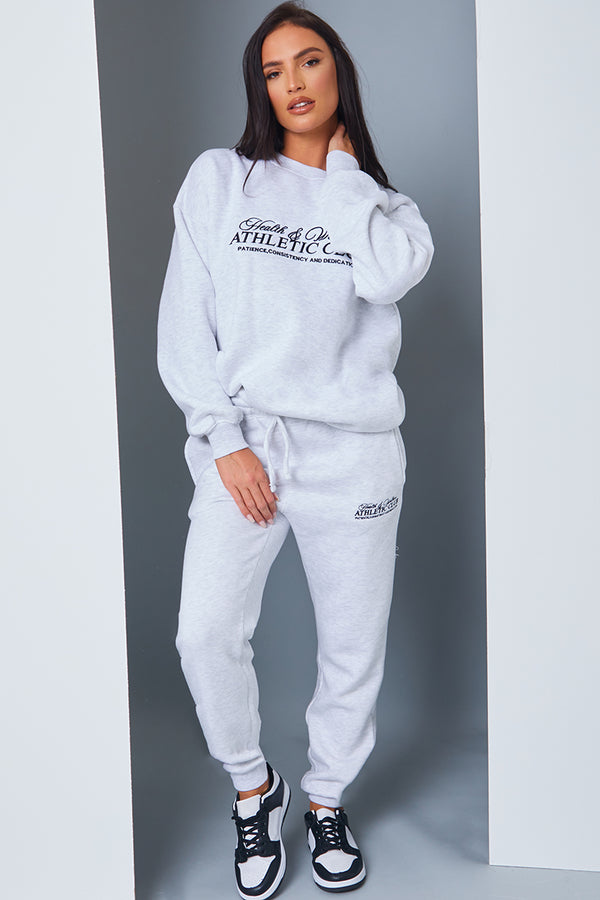 In The Style In The Style Athletic Club' Slogan Oversized Sweater Grey