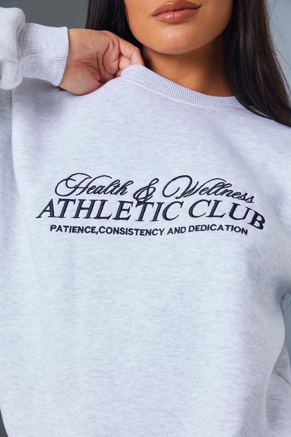 In The Style In The Style Athletic Club' Slogan Oversized Sweater Grey